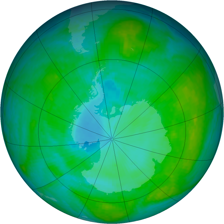 Antarctic ozone map for 07 January 2003